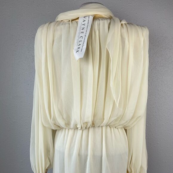 NWT Vintage Wayne Clark by Aline Marelle Yellow Silk Dress and Scarf Size 12 - Picture 8 of 11